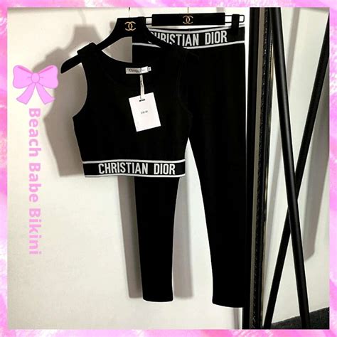 dior leggings set|Dior black pants.